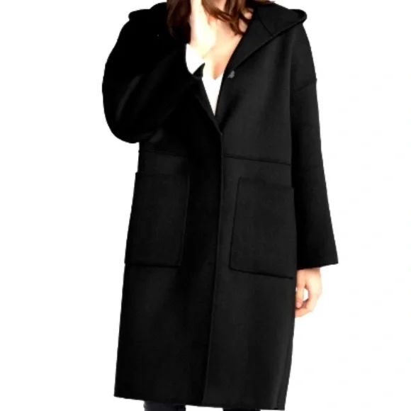 $279 Unworn Belle & Bloom Sunday Morning Hooded Wool Blend Coat in Black Jackets & Coats